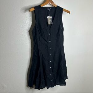 NWT J. Crew 100% Linen Button Front Tie Back Mini Dress in Black Size 6